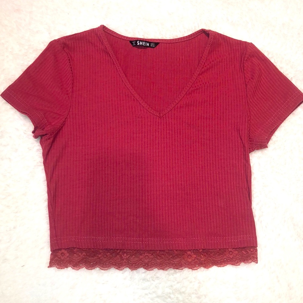 Rose Pink Crop Top with Lace Bottom